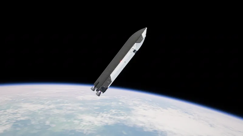 Nava LIFTONAUT deasupra curburii albastre a Pământului, văzută de camera de urmărire după intrarea pe orbită